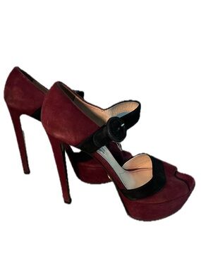 Prada Burgundy Women's Size 39 Burgundy Suede Platform Strap High Heels